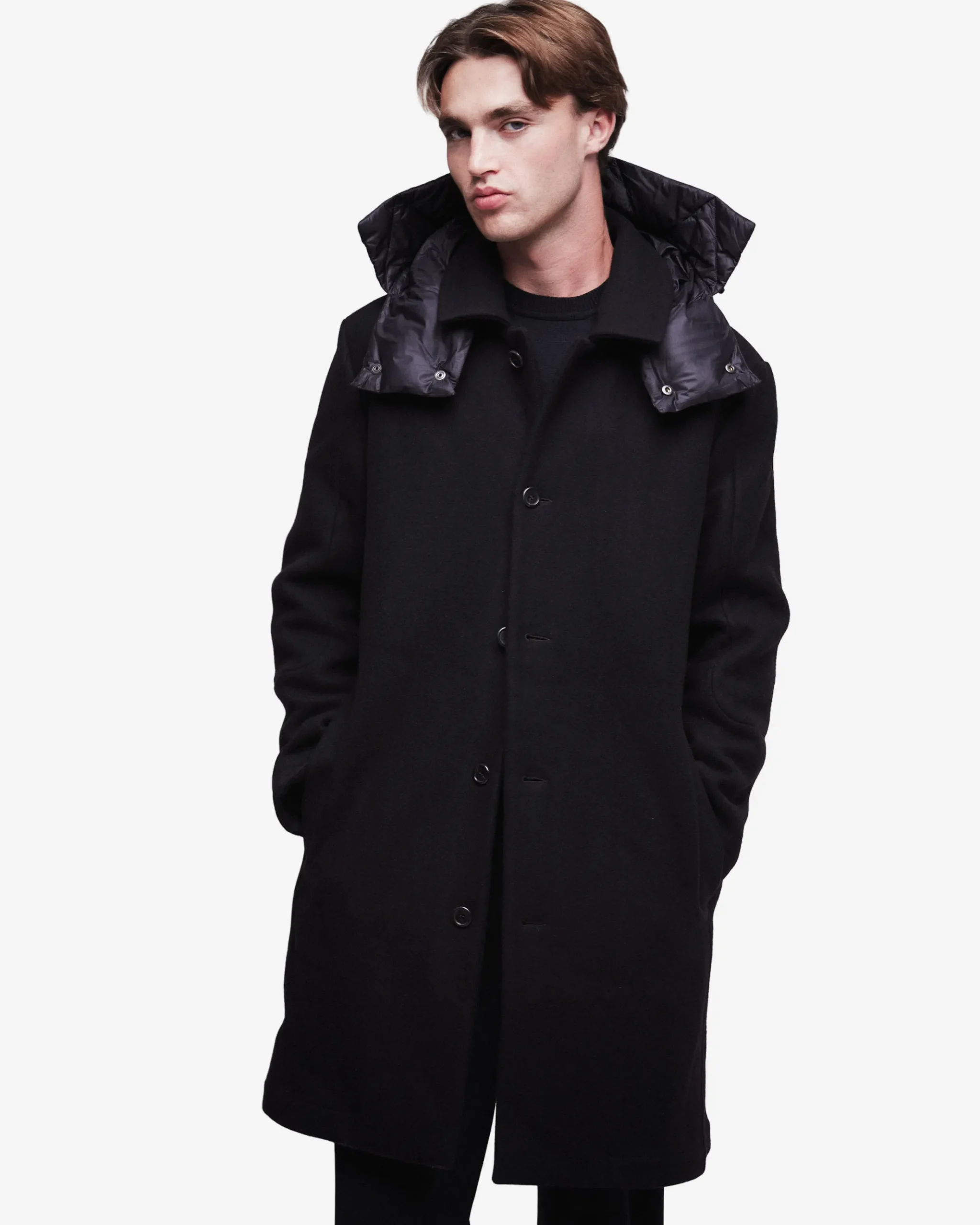 Premiata Cappotto in lana con dettagli in nylon>Uomo Giacche E Cappotti