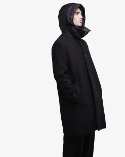 Premiata Cappotto in lana con dettagli in nylon>Uomo Giacche E Cappotti