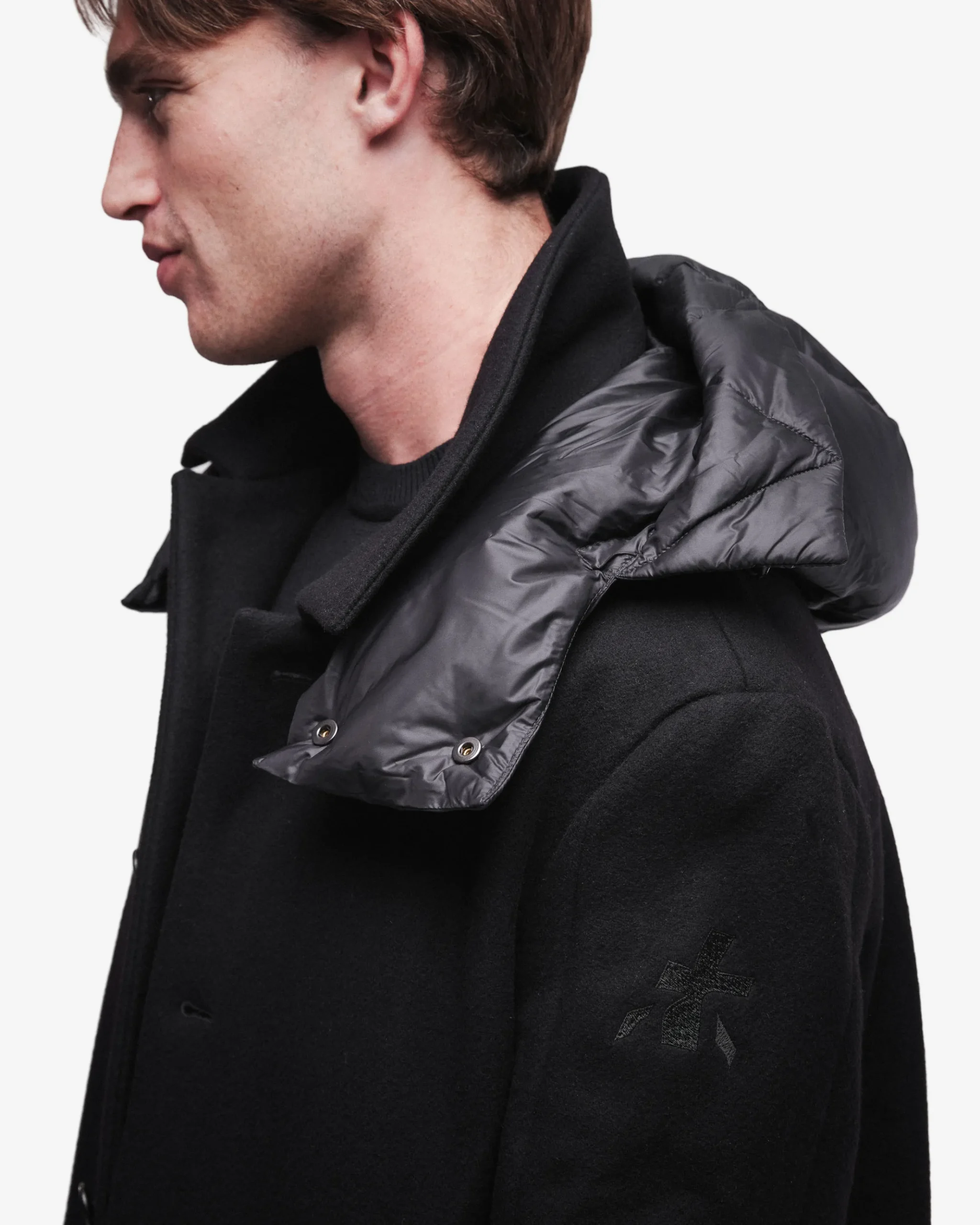 Premiata Cappotto in lana con dettagli in nylon>Uomo Giacche E Cappotti
