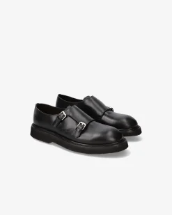 Premiata Doppia Fibbia in pelle cera nero>Uomo Fibbie